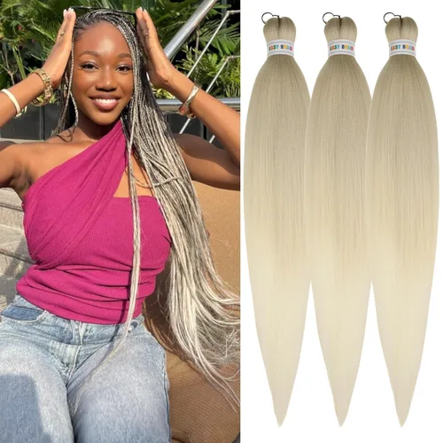 Miniatura 41 de Cabello trenzado verde azulado preestirado, hipoalergénico, sintético, color azul aguamarina, para trenzas y giros, extensiones de cabello largo
