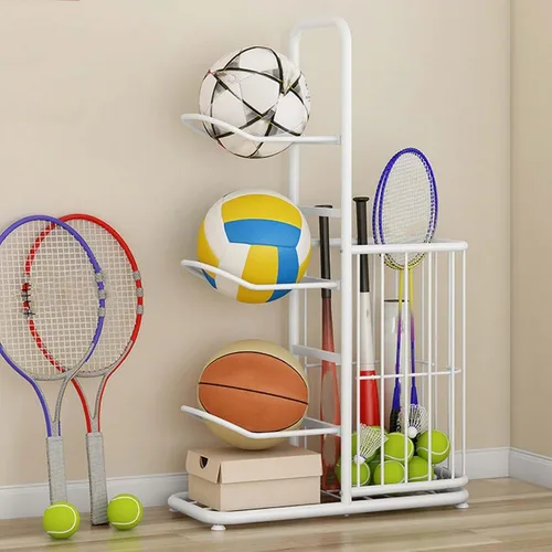 Miniatura 14 de Basketball Storage Rack, Sports Equipment Organizer, Yoga Mat Storage Basket, Multi-Tier Ball Storage Rack with Adjustable Feet for Garages, Courts