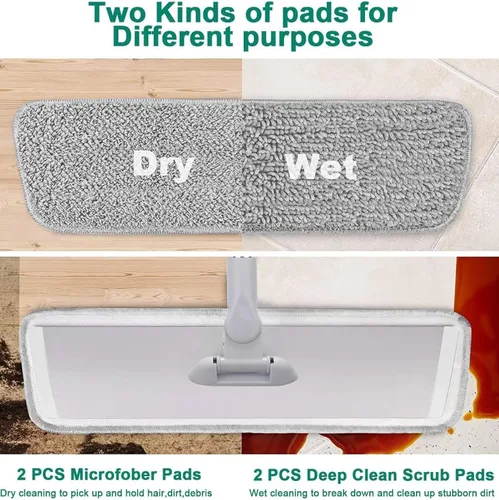Miniatura 3 de Trapeador plano de microfibra húmedo-seco con mango ajustable de acero inoxidable de 51 pulgadas, 4 almohadillas reutilizables para trapear húmedo