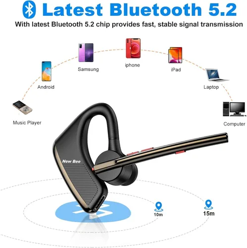 Miniatura 5 de New Bee Auricular Bluetooth V5.2 Auriculares inalámbricos Bluetooth 24 horas de conversación CVC8.0 Dual Mic Cancelación de ruido