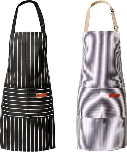Paquete de 2 delantales de cocina ajustables con 2 bolsillos grandes, delantal de cocina unisex para hombres y mujeres, delantal de mezcla de