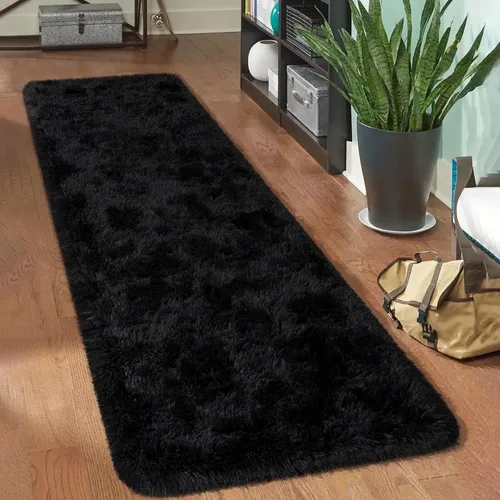 Miniatura 37 de HOMORE Alfombra de pasillo de 2 x 4 pulgadas, alfombra negra para dormitorio, alfombras esponjosas para pasillo, mesita de noche, alfombras largas