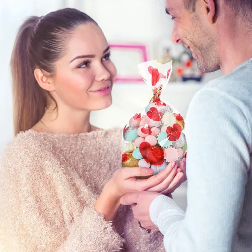 Miniatura 7 de Zonon Bolsas de celofán de San Valentín, dulces de corazón, bolsas transparentes de regalo para fiestas, con 700 lazos giratorios para el día de San