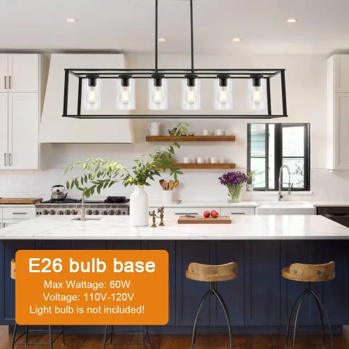 Miniatura 3 de Candelabros de 6 luces con acabado negro, accesorios de iluminación colgantes industriales modernos para isla de cocina con luces de techo de vidrio