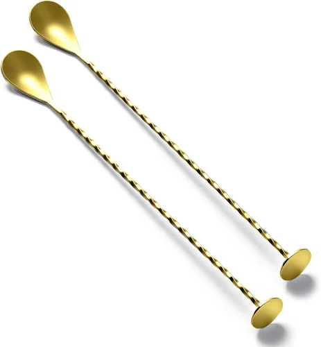 Miniatura 10 de Briout Cuchara de bar agitadores de cóctel para bebida, acero inoxidable de 12 pulgadas de mango largo, color negro, 2 piezas