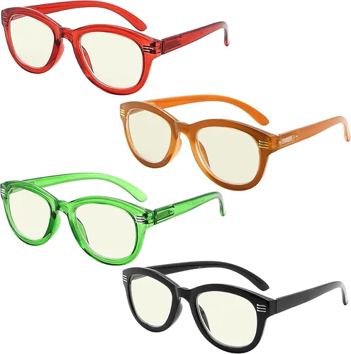Eyekepper Gafas de lectura con diseño de ojo de gato para mujer, paquete de 4 unidades, de gran tamaño Gafas de lectura con bloqueo de luz azul