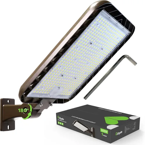Glitgate Luz LED de estacionamiento de 300 W, 45000 lm, 5000 K, brazo ajustable, luz de calle con sensor de fotocélula del atardecer al amanecer,