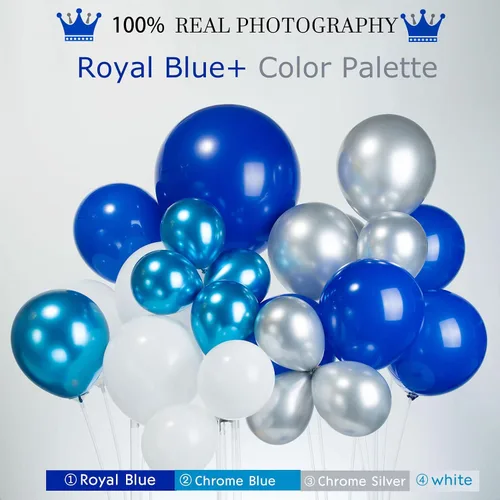 Miniatura 3 de Kit de arco de guirnalda de globos azul real, blanco y plateado, globos azules metálicos con globos de papel de aluminio en forma de explosión Azul
