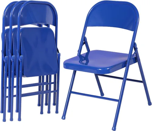 Miniatura 13 de VECELO Juego de 4 sillas plegables de metal, marco de acero con doble bisagra, fácil de plegar y apilar, para oficina, cocina, comedor, boda, patio