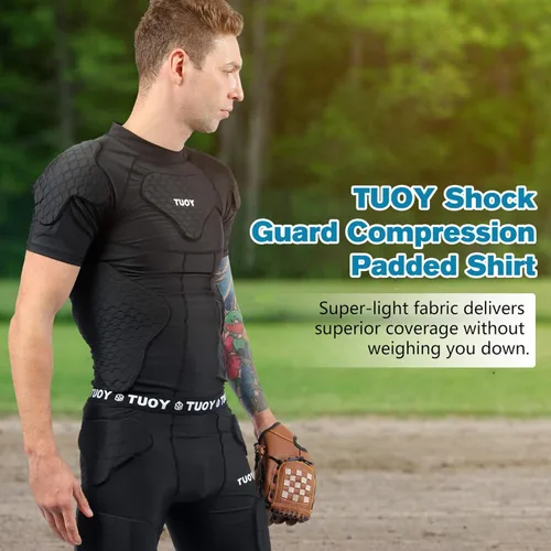 Miniatura 4 de TUOY - Camiseta acolchada de compresión para hombres, protector de pecho y costillas para fútbol, paintball, béisbol