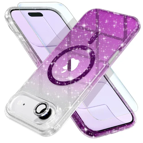 Miniatura 50 de Choiche Funda magnética para iPhone 15 Pro Max, funda transparente con purpurina brillante para mujer