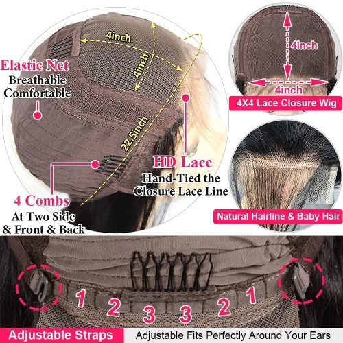 Miniatura 4 de Peluca de cabello humano ondulado con encaje frontal HD de 4 x 4 pulgadas, prearrancado con abuelitos, sin pegamento, (18 pulgadas)