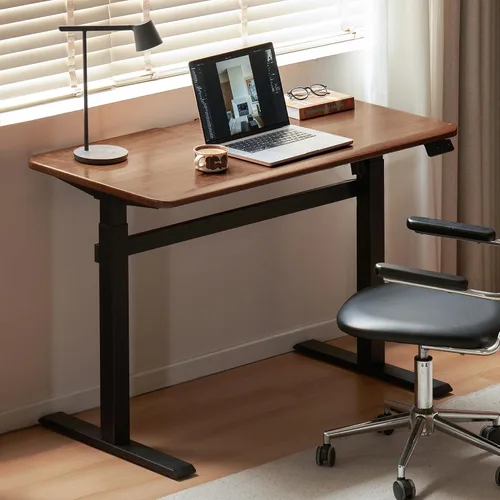 Miniatura 12 de Escritorio de madera maciza con acabado de nogal, escritorio pequeño para oficina en casa, escritorio de computadora para espacios pequeños