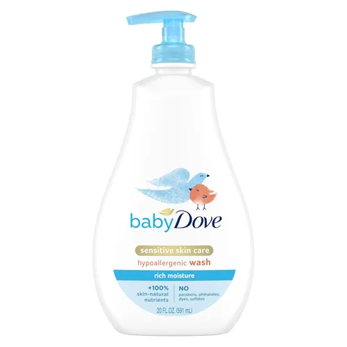 Baby Dove Jabón Corporal para Cuidado de la Piel Sensible del Bebé para el Baño del Bebé Riqueza en Humedad Sin Lágrimas e Hipoalergénico, 20 onzas