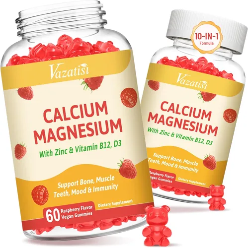 Paquete de 2 gomitas de calcio con magnesio, zinc, vitamina D3 y B12, suplementos de calcio para mujeres y hombres, apoyo a los huesos, los músculos