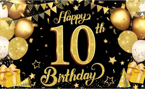 Miniatura 13 de KatchOn Cartel de cumpleaños número 10 de oro rosa - XL, 72 x 44 pulgadas Telón de fondo de feliz cumpleaños 10