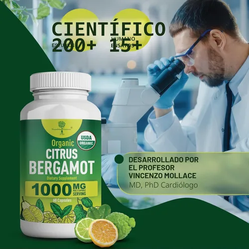 Miniatura 4 de Suplemento orgánico de bergamota cítrica – Solo USDA, cardiólogo formulado con más de 200 estudios científicos – 1000 mg – Extracto patentado