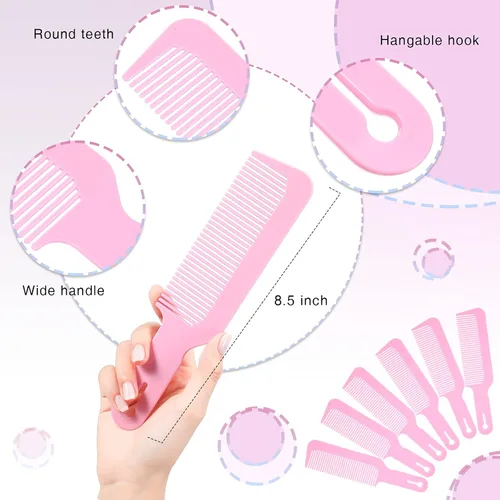 Miniatura 3 de Boao Paquete de 6 peines de plástico rosa para el cabello, peines de peluquería de mezcla de 9 pulgadas para cortes de podadora y encimeras, peines