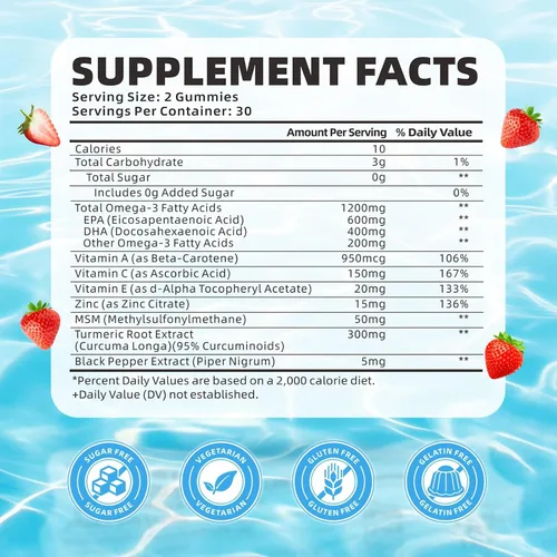 Miniatura 2 de softbear Gomitas Omega 3 para mujeres, hombres y niños, suplementos Omega 3 de 1200 mg de ácidos grasos veganos Omega 3 DHA EPA con vitaminas que
