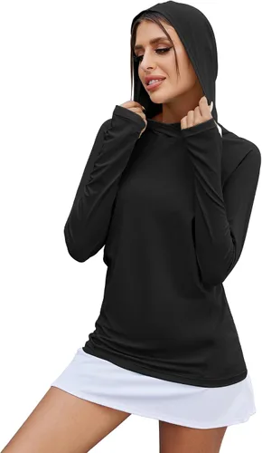 Miniatura 3 de LUYAA Sudadera con capucha para mujer, con protección solar UPF 50+, transpirable, elástica, de manga larga, para correr, entrenamiento al aire libre