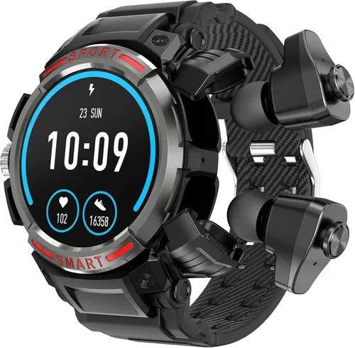 Cutwif Reloj inteligente con auriculares, reloj inteligente Bluetooth 3 en 1 para iPhone Android, monitor de sueño de ritmo cardíaco, reloj Gris