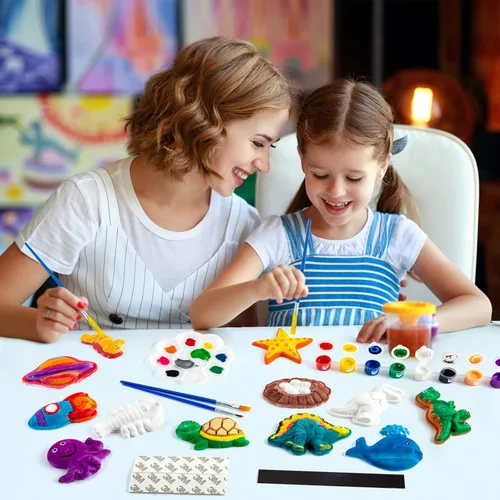 Miniatura 5 de Juboury Kit de manualidades para niños, pintura en yeso, juego de arte para pintar tu propio espacio, dinosaurios y figuras de vida marina, kit