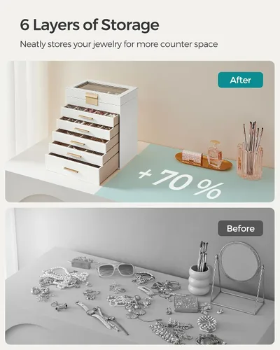 Miniatura 6 de SONGMICS UJBC171W01 - Joyero con tapa de cristal, organizador de joyas de 6 capas con 5 cajones, para gafas de sol y joyas grandes, almacenamiento