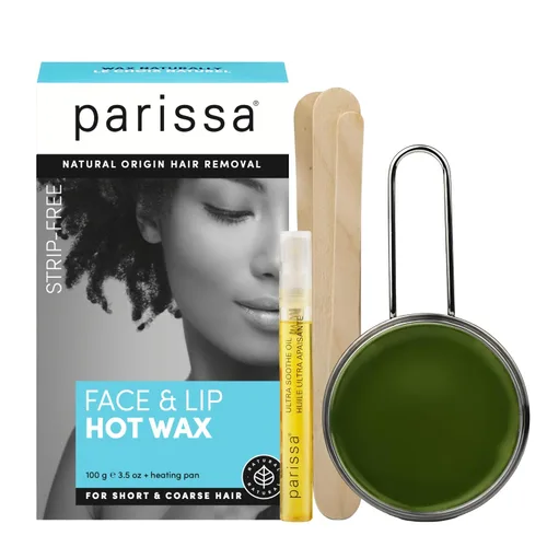 Parissa Kit de cera dura natural para rostro y labios, cera caliente sin tiras para depilación facial gruesa, fórmula para piel sensible con aceite