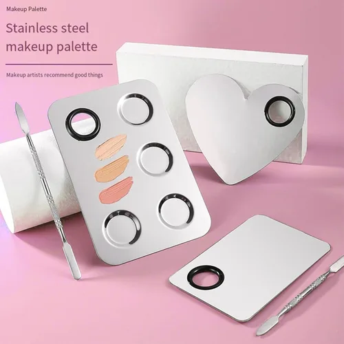 Miniatura 5 de Paleta de mezcla de maquillaje, paleta de espátula de maquillaje con espátula de base, paleta de maquillaje de acero inoxidable, bandeja de mezcla