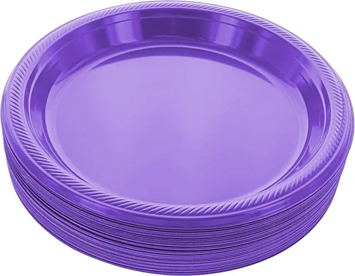 Miniatura 15 de Amcrate Platos desechables de plástico, negro, 10.4 pulgadas, fuertes y resistentes para fiestas, cenas, vacaciones, picnic, viajes, paquete de 50