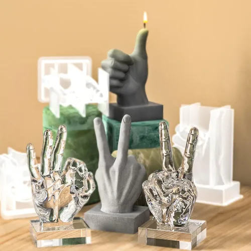 Miniatura 5 de Victory Gesture - Molde de vela de gesto, molde de resina de mano 3D, molde de silicona en forma de V, fabricación de velas de jabón, escultura