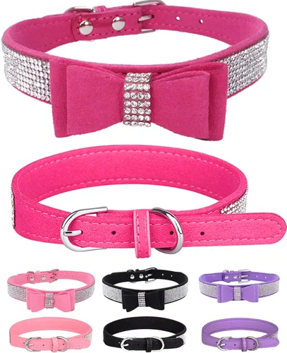 Miniatura 15 de Collar brillante para perros pequeños, medianos y grandes, collares de perro con corona de diamantes de imitación para perras y perros machos, Rosa3