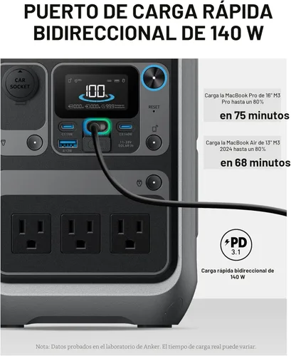 Miniatura 5 de Anker Estación de energía portátil SOLIX C300, batería LiFePO4 de 288 Wh, generador solar de 300 W (pico de 600 W), carga rápida bidireccional