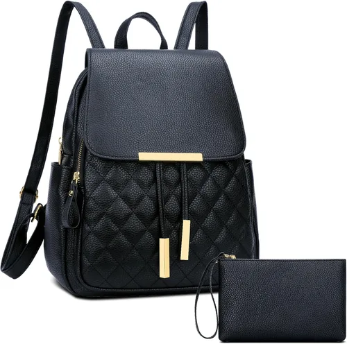 Miniatura 21 de KKXIU - Mochila de cuero de moda para mujeres y damas, bolsa de viaje y para el día, con correa para los hombros, A-Negro, Mediana, Mochila