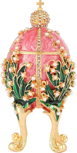 Miniatura 10 de Caja clásica de joyería de huevo de Pascua pintada a mano con esmalte y adornos de diamantes de imitación, regalo para decoración del hogar Negro