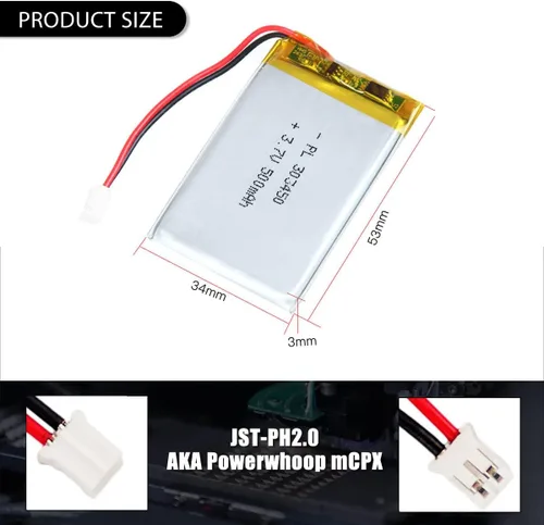 Miniatura 2 de Batería de iones de polímero de litio recargable de 3.7V 500mAh 303450 Lipo con conector JST PH2.0mm
