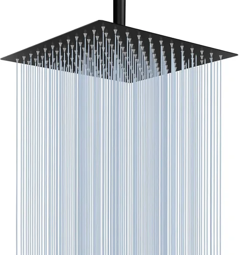 Miniatura 22 de Voolan - Regadera tipo lluvia de metal, cuadrada, de alto flujo, cobertura de cuerpo completo en cascada, montaje universal para techo o pared