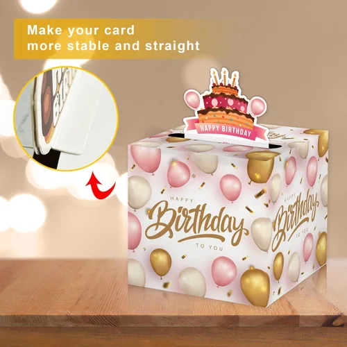 Miniatura 3 de Caja de dinero sorpresa, caja de dinero de feliz cumpleaños para dinero en efectivo, incluye tarjeta de feliz cumpleaños y 35 bolsas transparentes