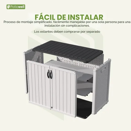 Miniatura 8 de Patiowell Armario de almacenamiento de plástico para exteriores de 26 pies cúbicos, cobertizo de almacenamiento horizontal impermeable