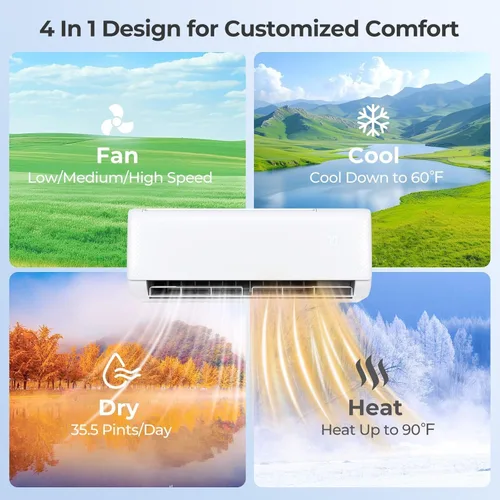 Miniatura 3 de SIMOE 9000 BTU Mini Split Air Conditioner and Heat Pump, 115V 20.5 SEER2 WiFi Enabled Mini Split AC/Heating System, Cools Up to 450 Sq.Ft, Ductless