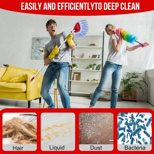 Miniatura 5 de O-Cedar - Cabezal de trapeador giratorio, base, mango de repuesto para sistema RinseClean 2 tanques, 4 repuestos de fregona de microfibra, 1 base