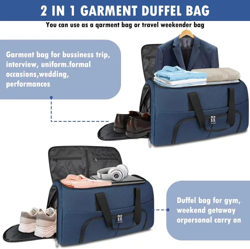 Miniatura 6 de Bolsas de lona para ropa de viaje, bolsa de lona convertible para hombres y mujeres, almacenamiento en seco y húmedo, compartimento para zapatos, 2