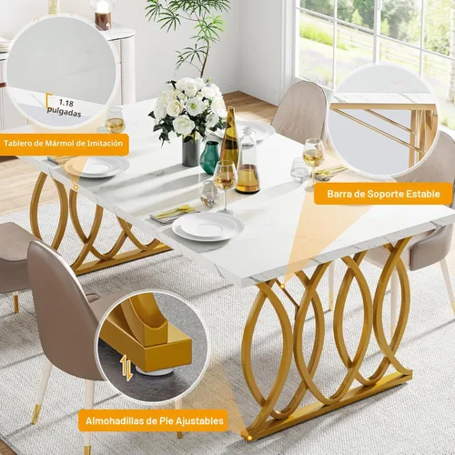 Miniatura 8 de Tribesigns Mesa de comedor moderna, mesa grande de cocina de 63" para 4-6 personas, mesa de cena rectangular única para cocina y muebles de comedor