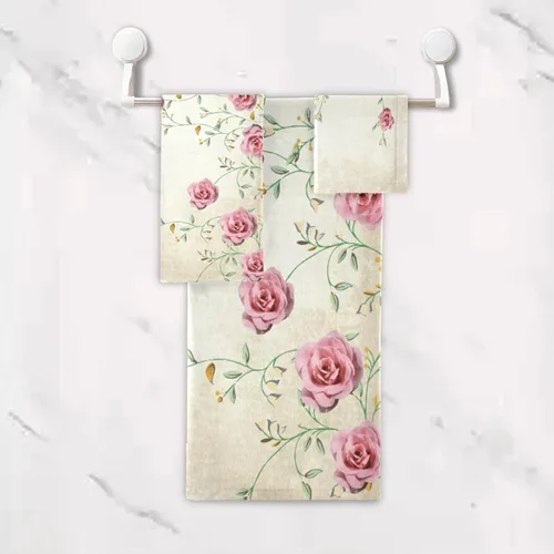Miniatura 5 de Juego de toallas de baño para baño, diseño floral de primavera rosa rosa, juego de 3 toallas de lujo, 1 toalla de baño, 1 toalla de mano, 1 toalla