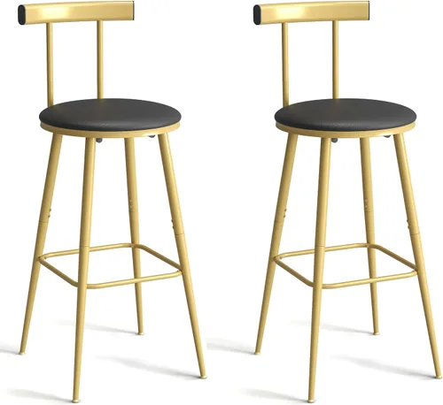 Miniatura 9 de Taburetes de bar, juego de 2 taburetes de cocina altos, sillas de bar con respaldo y reposapiés, taburetes industriales con asiento suave de PU
