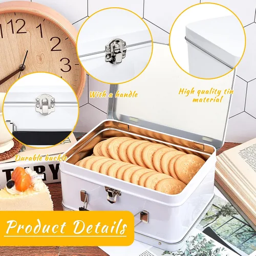 Miniatura 3 de Rtteri Paquete de 6 loncheras de lata retro de 8 x 6 x 4 pulgadas con tapas con bisagras, caja grande para almacenamiento, diseño en blanco, Plateado