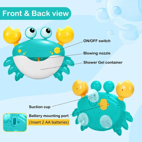 Miniatura 4 de Juguetes de baño para bebés en forma de cangrejo, máquina de burbujas de baño en forma de cangrejo, juguete de baño automático que sopla burbujas