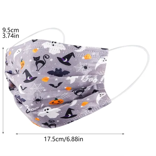Miniatura 2 de 50 cubrebocas desechables de Halloween para adultos, uso diario, 3 capas, cubrebocas protectores con diseño de calabaza para regalo de fiesta