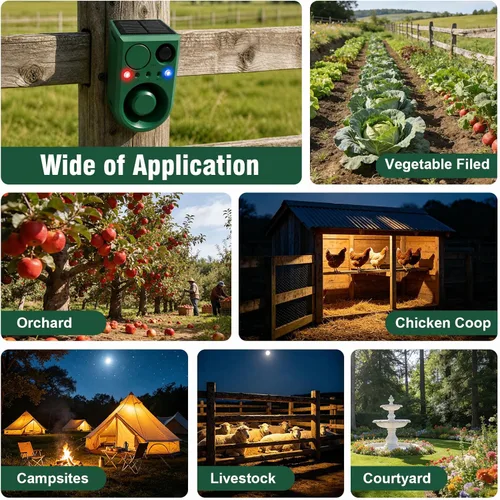 Miniatura 7 de ChunHee Alarma solar con sensor de movimiento para exteriores con control de 3 volúmenes y grabación de voz, alarma de ladridos de perro fuerte