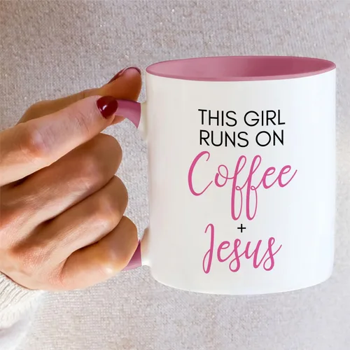 Miniatura 10 de Retreez Taza divertida – This Girl Runs on Coffee + Jesus - Tazas de café de cerámica de 11 onzas – Divertido, sarcasmo, sarcástico, motivacional